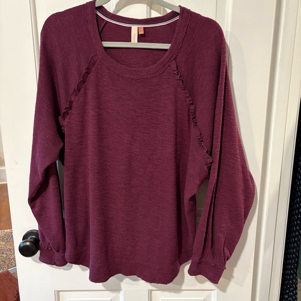 Anthropologie Plum Sweatshirt with Ruffle Detail